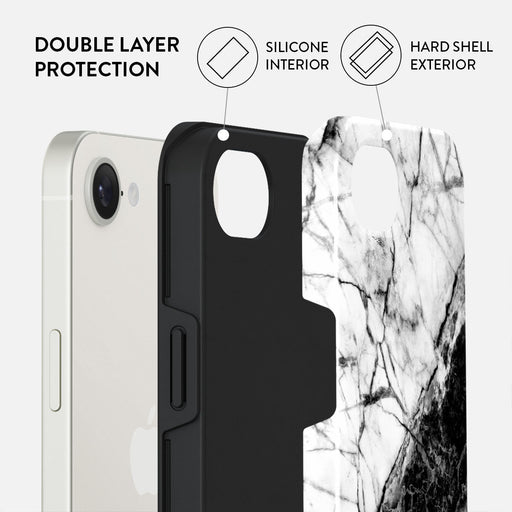 Fatal Contradiction - Black & White Marble iPhone 16e Case 2